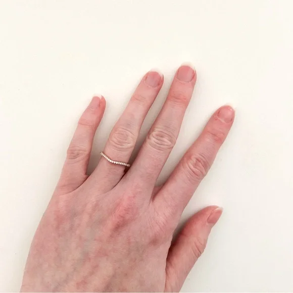 Diamond Pave Rose Gold 14K Round Contour Curved Wedding Band Ring Size 6 0.2 ctw - Picture 9 of 10